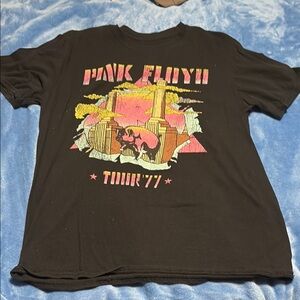 Pink Floyd Tour '77 Black Tee with Pink and Yellow Graphic